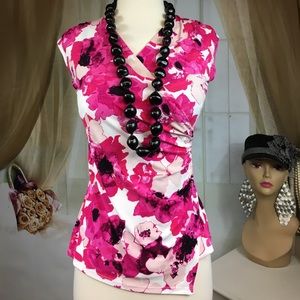 Ann Taylor Pink Floral Sleeveless Blouse